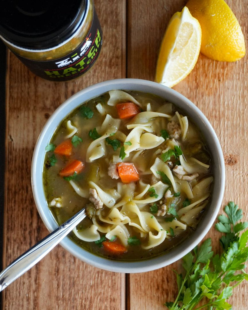 Hatch Green Chile Chicken Noodle Soup