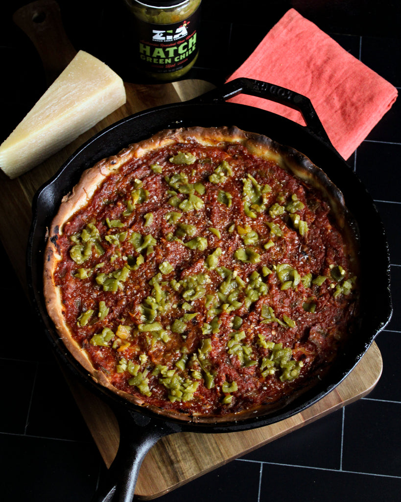 Hatch Green Chile Chicago Style Deep Dish Pizza