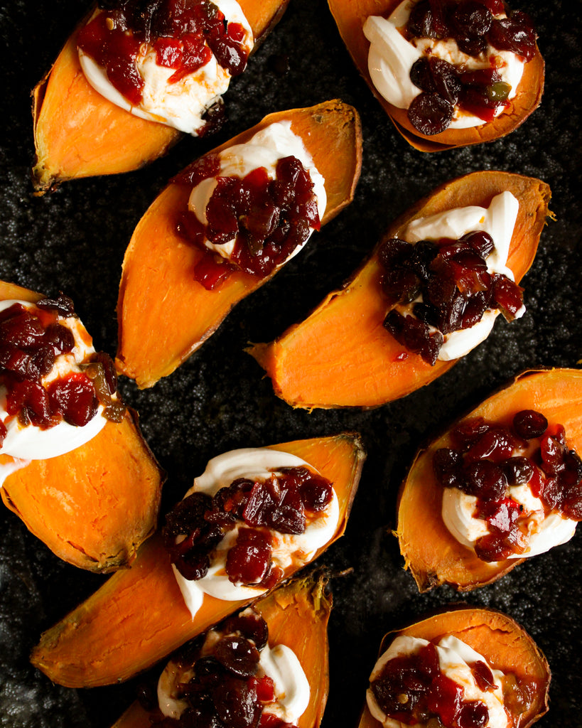 Sweet Potatoes with Hatch Red Chile Cranberry Chutney