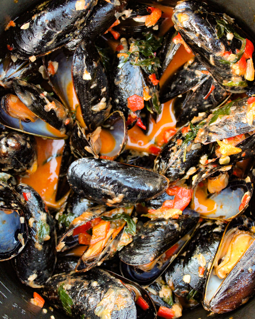 Hatch Red Chile Creamy Parmesan Mussels